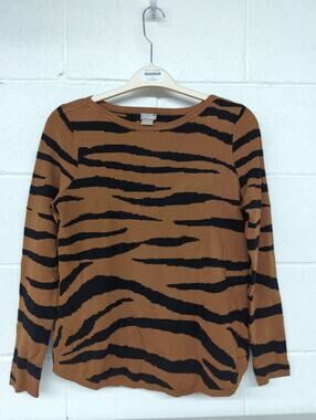 Chicos sz 1 (medium) sweater zebra print brown black animal boatneck top